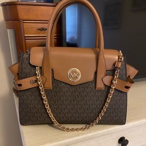 MICHAEL KORS Carmen Large Logo Leather Satchel